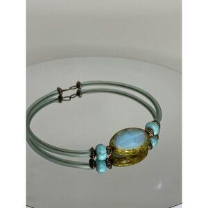 Beach Bracelet Murano Style Glass Spring Collapse Blue Turquoise Color 8” Loose